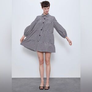Zara Houndstooth Baby Doll Mini Dress or Top